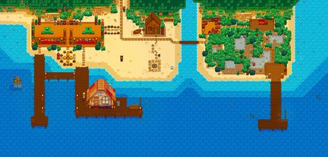 Stardew Valley Beach Town Decor Inspo. Boardwalk Stardew layout for Luau Stardew Valley Town Decor, Beach Layout, Beach Decorations, Pool Decor, Beach Design, Stardew Valley, Fun Design, Art Stuff, Beach Decor