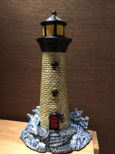 Ceramic lighthouse Polymer Clay Lighthouse, Clay Lighthouse, Lighthouse Craft, Ceramic Lighthouse, Lighthouse Crafts, Room Box Miniatures, Lighthouse Decor, Fairy House Crafts, Bird Houses Ideas Diy