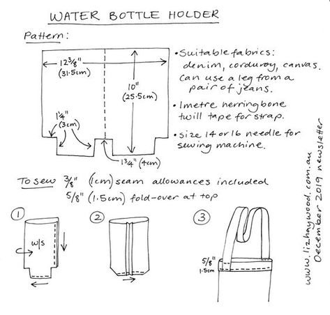 Free pattern: water bottle holder - The Craft of Clothes Sewing Bottle Bag, Water Bottle Holder Pattern Sewing, Water Bottle Carrier Diy Free Pattern, Water Bottle Bag Sewing Pattern, Diy Water Bottle Holder, Water Bottle Holder Pattern, Diy Water Bottle, Box Bags, Diy Sewing Gifts