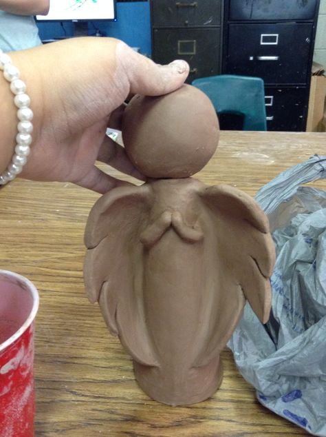 In progress #Angel #Ceramic #clay I think it might explode when it goes into… Ceramics Handbuilding, Angel Pottery, Sculpture Angel, Angel Ideas, Angel Ceramic, Holiday Pottery, Clay Angel, Pottery Angels, Clay Christmas Decorations