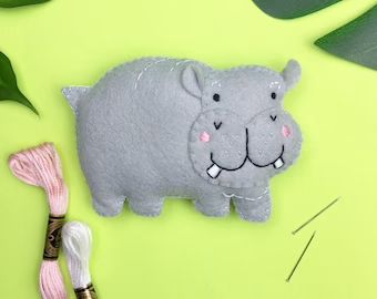 Hippo ornament | Etsy Hippo Sewing Pattern, Felt Sewing Patterns, Felt Sewing Kit, Hippo Toy, Felt Sewing, Diy Nursery Decor, Cute Craft, Felt Animal, Felt Ideas