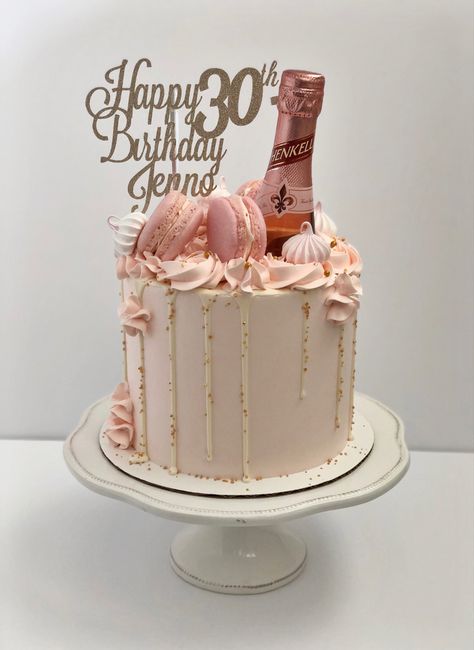 Pink Cake Drip, Alcohol Cakes, 30th Birthday Cake For Women, Alcohol Birthday Cake, 29th Birthday Cakes, 60th Cake, 30th Cake, 30th Ideas, Cake Macarons