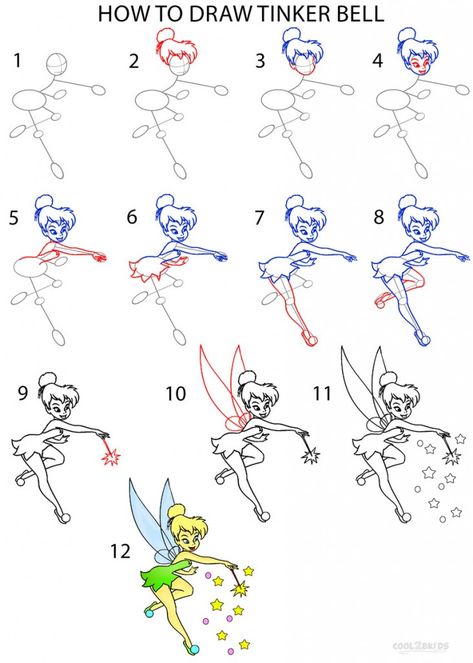 How To Draw Tinkerbell, Draw Tinkerbell, Tinkerbell Drawing, Disney Drawing Tutorial, Easy Disney Drawings, Easy Drawing Steps, Couple Drawing, Drawing Tutorials For Kids, Drawing Cartoon Characters