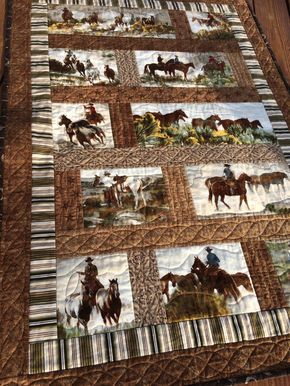 Wildlife Quilts, Cowboy Quilt, Western Quilts, Panel Ideas, Panel Quilt Patterns, Horse Quilt, Quilts Vintage, Fabric Panel Quilts, Quilting Board