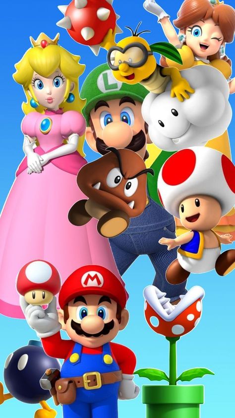 Mario Brothers Characters, Super Mario Decor, Cake Super Mario, Mario Brothers Party, Mario Decor, Peach Mario Bros, Mario And Friends, Super Mario Brothers Party, Metal Mario