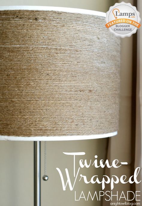 DIY Twine-Wrapped Lampshade at anightowlblog.com | #twine #lampshade #lighting #decor Jute Lamp, Twine Diy, Lampshade Makeover, Jute Crafts, Diy Lamp Shade, Diy Wine, Night Owl, Diy Lamp, Diy Lighting