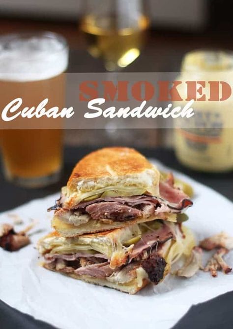 A traditional Cuban Sandwich with a smokey twist. Smoked Pork, ham, swiss cheese, pickles, and mustard on a soft roll, this is the Smoking Cubano. #cuban #smoked #pork #sandwich #vindulge Recipes For Pulled Pork, Pork Leftovers, Cuban Sandwich Recipe, Smoked Pork Recipes, Pulled Pork Leftover Recipes, Pulled Pork Enchiladas, Leftover Pulled Pork, Cheese Pickles, Smoked Pork Shoulder