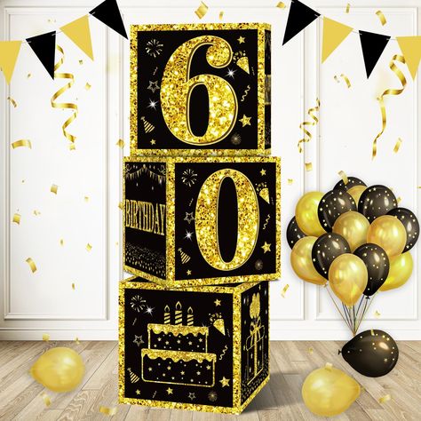 PRICES MAY VARY. [You Will Receive] -3pcs black gold 60th birthday balloon boxes decorations, the size of each box is 11.8×11.8×11.8inch. This set of great 60th birthday party display decorations. (Note: This set of decorations does not include balloons). [HAPPY 60 BIRTHDAY BOX] - This happy 60 birthday cardboard balloon boxes is designed in black and gold, cardboard balloon boxes is designed in black and gold, and the golden “HAPPY 60 BIRTHDAY” words, flags, cakes, gift boxes and other birthday Happy 50 Birthday, Birthday Balloons, Cardboard Box, Birthday Decorations, Year Old, Balloons, Party Supplies, Birthday, Gold