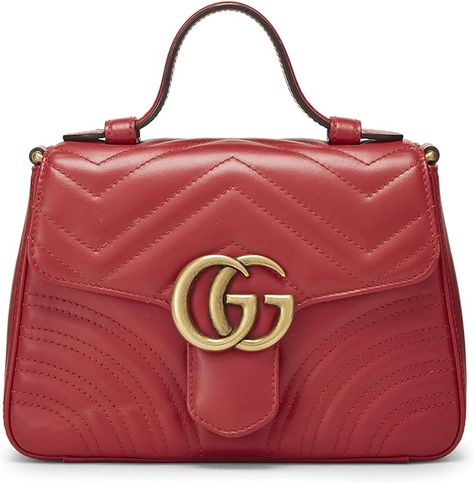 Amazon.com: Gucci, Pre-Loved Red Leather GG Marmont Top Handle Bag Mini, Red : Luxury Stores Red Luxury, Gg Marmont, Elegant Accessories, Luxury Store, Casual Streetwear, Chic Woman, Handle Bag, Designer Wear, Luxury Women