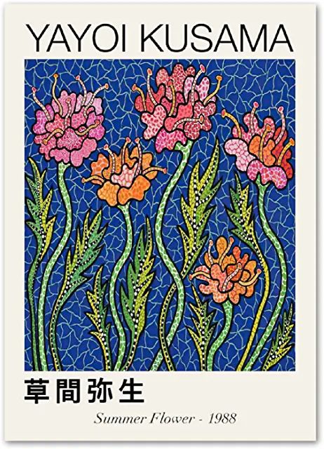 Yayoi Kusama Poster, Art Alevel, Ohara Koson, Yayoi Kusama, Ukiyo E, A Level Art, Flower Canvas, Exhibition Poster, Summer Flowers