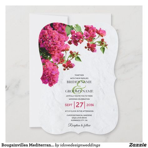 Bougainvillea Wedding, Bougainvillea Flower, Greek Island Wedding, Zazzle Wedding Invitations, Cards Sign Wedding, Greek Islands Wedding, Grad Party Decorations, Wedding Invitation Size, Wedding Anniversary Invitations