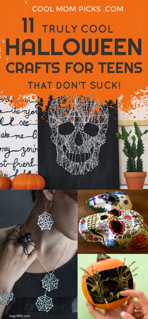 11 cool Halloween crafts for teens and tweens that don't suck (because so many do) | CoolMomPicks.com  #halloween #halloweencrafts #halloweencraftideas #craftsforteens #halloweencraftsforkids Cool Halloween Crafts, Halloween Crafts For Teens, Diy Halloween Spider Web, Sugar Skull Crafts, Halloween Craft Ideas, Halloween Arts, Teen Halloween, Halloween Craft Projects, Halloween Treats For Kids