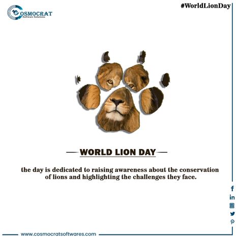 On World Lion Day, organizations and individuals organize activities and campaigns to educate people about the decline in lion populations in Africa and the importance of conservation efforts
.
.
.
.
#cosmocratsoftwaresolutions #digitalmarketing #socialmediagency #worldlionday #lionday #safelion #awareness #topicalday #topicalpost #trending #safelife #creativemarketing #explore World Lion Day, Social Medi, Web Development, Creative Market, Lion, Digital Marketing, Web Design, Software, Education