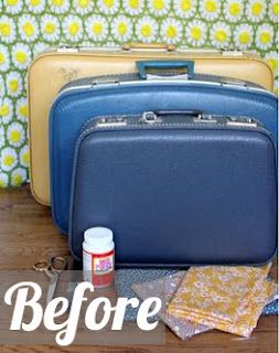 Painted Suitcases Ideas, Old Suitcase Ideas, Suitcase Upcycle, Decoupage Suitcase, Suitcase Makeover, Vintage Suitcase Decor, Suitcase Furniture, Suitcase Display, Vintage Suitcase Table