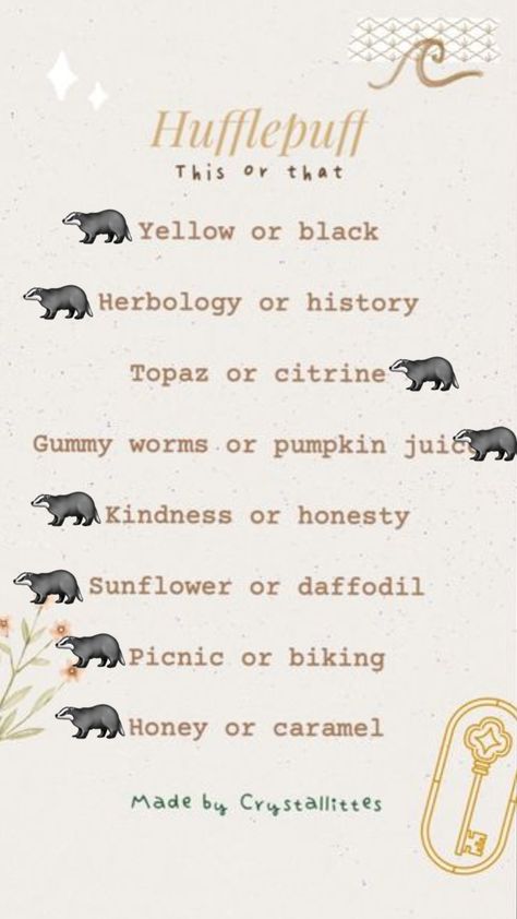 #thisorthat #hufflepuff Hufflepuff Bingo, Hufflepuff Traits, Hufflepuff Things, Newt Scamander Aesthetic, Hogwarts Life, Transition Goals, Bulletin Journal, Hufflepuff Aesthetic, Hufflepuff House