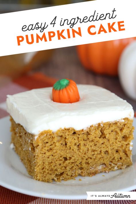 Easy 4 ingredient pumpkin cake. Betty Crocker Magic Pumpkin Cake, Pumpkin Cakes Easy, Pumpkin Cake Box Recipes, Three Ingredient Pumpkin Cake, Easy Pumpkin Pie Cake, Pumpkin Cake With Spice Box Cake, Cake Mix Pumpkin Cake, Pumpkin Cake With Box Cake, Easy Cake Recipes 4 Ingredients