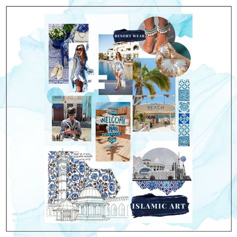 Mood Board Layout, Resort Wear Beach, Concept Board, Beach Club, Islamic Art, Resort Wear, Mood Boards, Mood Board, Layout