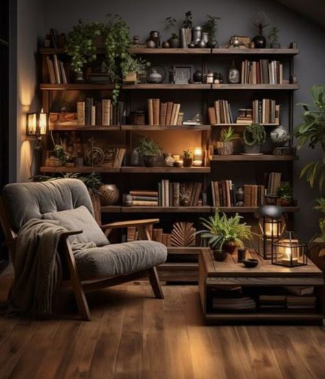 Intellectual Aesthetic, Academia Interior, Nook Inspiration, Dark Academia Interior, Bookcase Decor, Cosy Room, Fireplace Remodel, House Outside Design, Home Styling