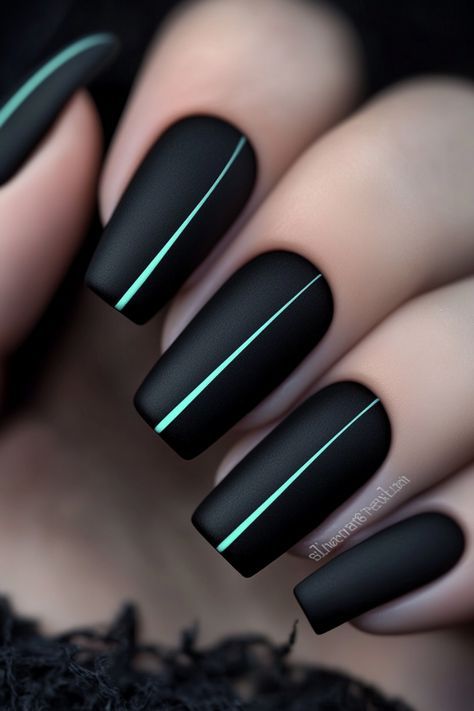 Black And Turquoise Nails, Dark Grey Nails, Mint Nails, Grey Nail Designs, Teal Nails, Mens Nails, Turquoise Nails, Matte Black Nails, Formal Nails