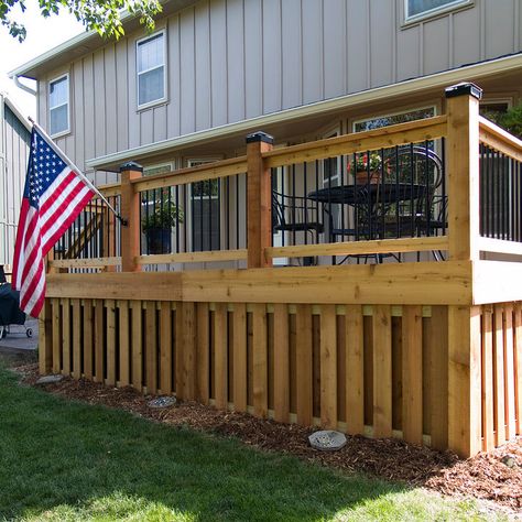 Underneath Deck Ideas Lattices, Deck Apron Ideas, Deck Bottom Skirting, Pool Deck Skirting Ideas, Deck Under Skirting, Deck Skirting Ideas Diy, Porch Underpinning Ideas, Deck Skirting Ideas Cheap, House Skirting Ideas Exterior