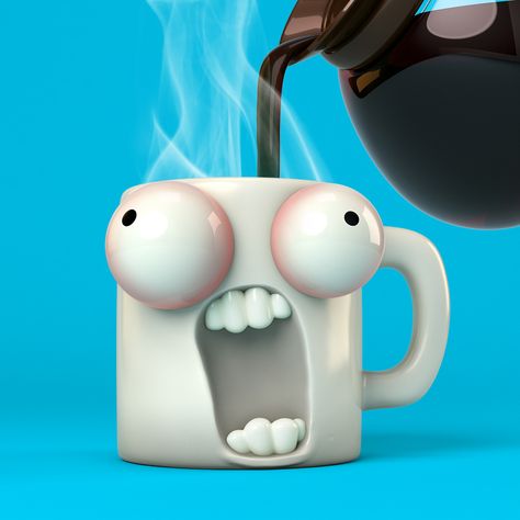 Coffee? on Behance Tanah Liat, Cool Mugs, Digital Art Illustration, Blender 3d, Coffee Cafe, Coffee Love, Funny Coffee Mugs, Cute Mugs, Coffee Humor