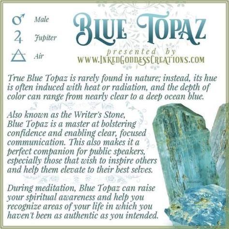 Blue Topaz Benefits, Blue Topaz Meaning, Crystal Knowledge, Wiccan Quotes, Pergola Planter, Crystal Benefits, Sky And Water, Crystal Rocks, Crystal Healing Chart