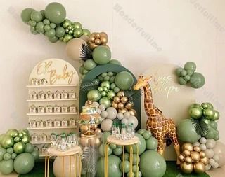 WonderfultimeStore - Etsy Theme Bapteme, Safari Baby Shower Boy, Green Balloons, Baby Shower Safari Theme, Jungle Theme Birthday, Diy Balloon, Garland Arch, Green Balloon, Jungle Birthday