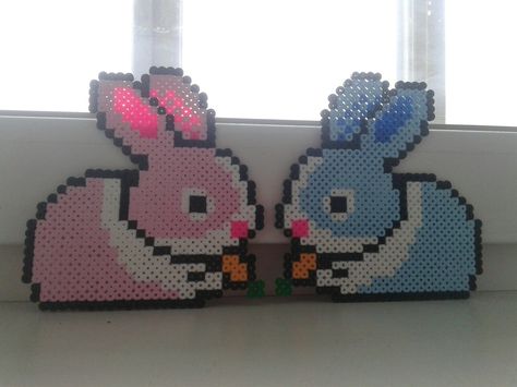 Pyssla rabbit Hama Beads Rabbit, Diy Anniversary Gift, Big Bunny, Easy Perler Beads Ideas, Diy Anniversary, Hama Beads Design, Hama Bead, Motifs Perler, Pixel Pattern