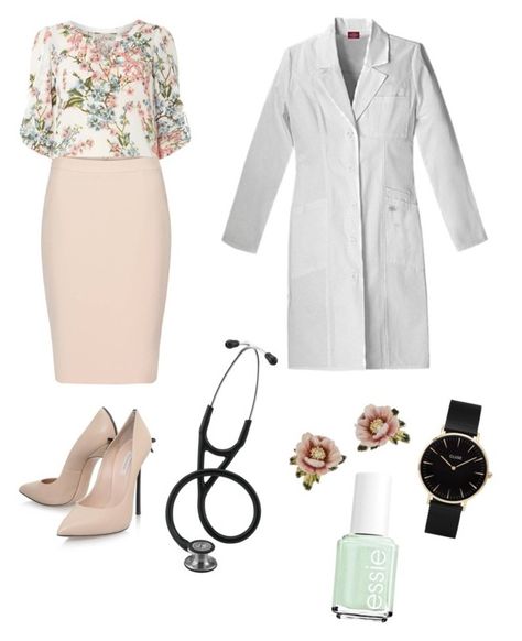 "Untitled #4" by morganwhitlow on Polyvore featuring Billie & Blossom, Casadei, Les NÃ©rÃ©ides and CLUSE Future Psychiatrist, Doctor Work Outfit, Dr Graduation, Nursing Photoshoot, Medical Scrubs Fashion, Doctor Dress, Doctor Outfit, Future Doctor, Medical Outfit