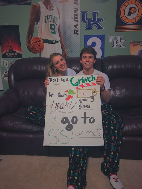 Snow Coming Proposal, Christmas Dance Proposal Ideas, Snowball Sign Ideas, Dinosaur Promposal Ideas, Christmas Promposal, Winter Ball Proposals Ideas, Santa Switch Proposals, Christmas Dance Poster Ideas, Winters Posters Dance