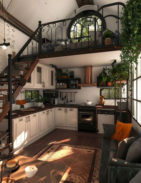 Tiny House 2 Tiny House Aesthetic Exterior, Small Loft House Exterior, Tiny House Design Floor Plans Loft, Modern Tiny House Interior, Cottagecore Tiny House, Boho Tiny House, Interior Tiny House, 2 Story Tiny House, Tiny House Porch