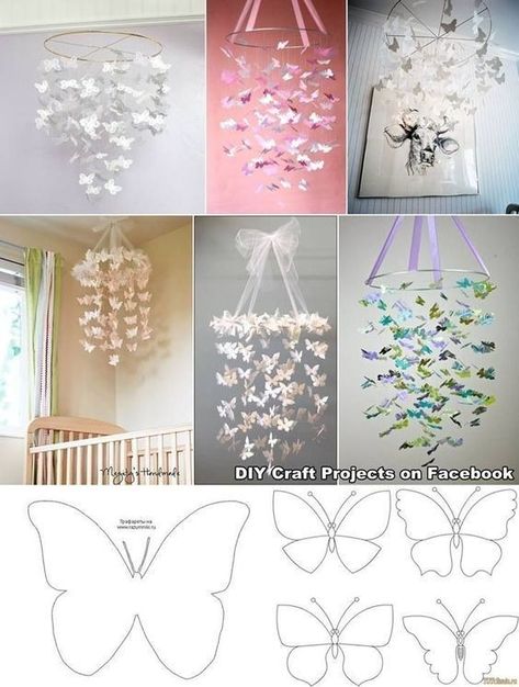 Diy Papillon, Butterfly Chandeliers, Diy Paper Butterfly, Paper Chandelier, Baby Mobil, Butterfly Mobile, Diy Bebe, Origami Butterfly, Diy Butterfly