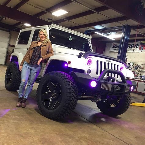 Jeep Wrangler White And Purple Jeep Wrangler, Purple Jeep Wrangler, Jeep Wrangler Girly, Gmc Truck Accessories, White Jeep Wrangler, Jeep Black, Jeep Wrangler Girl, Jeep Sahara, Purple Jeep