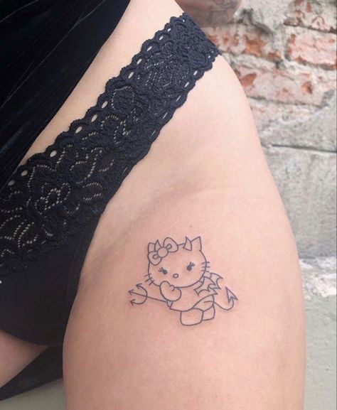 888 Tattoo, Tatuaje Hello Kitty, Kitty Tattoos, Kitty Tattoo, Tattoos To Cover Scars, Hello Kitty Tattoos, Sharpie Tattoos, Weird Tattoos, Back Tattoo Women