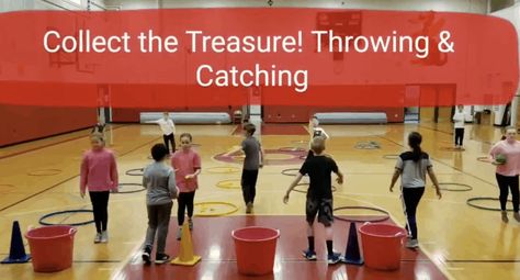 Collect the Treasure today in #physed Throwing, Catching. Teamwork. #pechat #espechat #elemchat Throwing And Catching Kindergarten, Throwing Games For Physical Education, Throwing And Catching Pe Games, Pe Games Middle School, Invasion Games, Kindergarten Pe, Pe Games Elementary, Kids Exercise Activities, School Recess