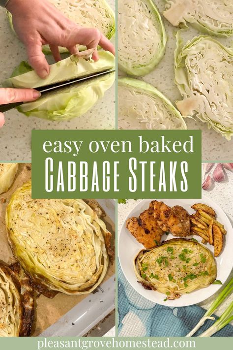 Easy Oven Baked Cabbage Steaks Recipe Oven Baked Cabbage, Baked Cabbage Recipes, Baked Cabbage Steaks, Healthy Steak Recipes, Cabbage Steaks Recipe, Cabbage Recipes Southern, Roasted Cabbage Steaks, Easy Roasted Potatoes, Csa Box