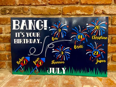 Bulletin Board Ideas For July, July Birthday Bulletin Board Ideas, July Birthday Board Ideas, Firework Bulletin Board, January Birthday Bulletin Board Ideas, Birthday Fireworks, Birthday Board Classroom, Goal Board, Birthday Bulletin