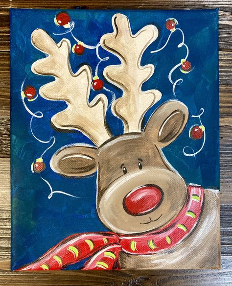 Reindeer Tangle — Petite Palette image and visual related images Whimsical Reindeer Painting, Rudolf Painting, Winter Painting Easy, Acrylic Painting Christmas, Christmas Acrylic Painting, Whimsical Christmas Art, 13 Drawing, Reindeer Painting, Easy Scenery