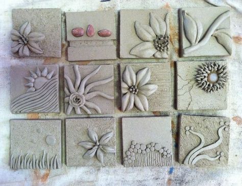 Tile Art Projects, Tiles Art, Clay Lesson, Ceramic Tile Art, Clay Wall Art, Ceramic Wall Art, Slab Pottery, Clay Tiles, Ceramics Projects