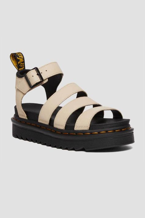 Dr. Martens Blaire Pisa Leather Strap Sandals for Women in Parchment Beige Blaire Sandal, Doc Marten Sandals, Dr Martens Blaire, Latest Ladies Shoes, Earth Fairy, Trending Handbags, Martens Style, Leather Strap Sandals, Doc Marten