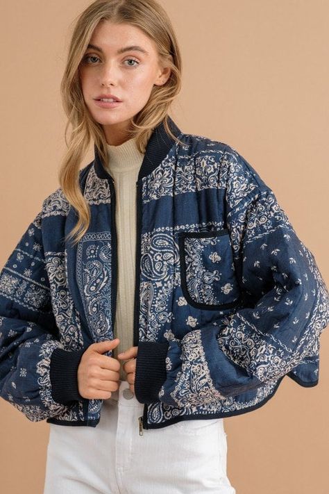 Quinn Paisley Jacket Oversized Black Denim Jacket, Paisley Jacket, Paisley Quilt, Faux Suede Moto Jacket, Military Style Jackets, Black Denim Jacket, Merino Wool Sweater, Wrap Sweater, Mode Inspiration