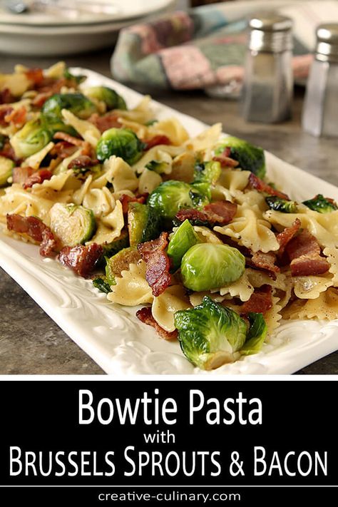 Brussel Sprout Pasta, Brussels Sprouts Bacon, Sprouts And Bacon, Pasta Meals, Yummy Dishes, Bacon Brussel Sprouts, Pasta Sides, Bacon Pasta, Sprouts With Bacon