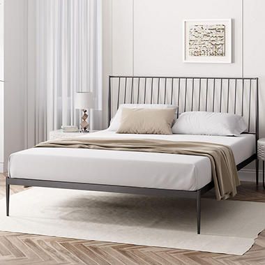 Bed Frames, Headboards & Murphy Beds - Sam's Club Simple Metal Bed Frame, Black Bed Frame Metal, Transitional Bed Frame, Modern Metal Bed Frame, King Metal Bed Frame Bedroom Ideas, Black And Cream Bedroom, Bed Frame Black, Modern Style Bed, Metal Bed Frames