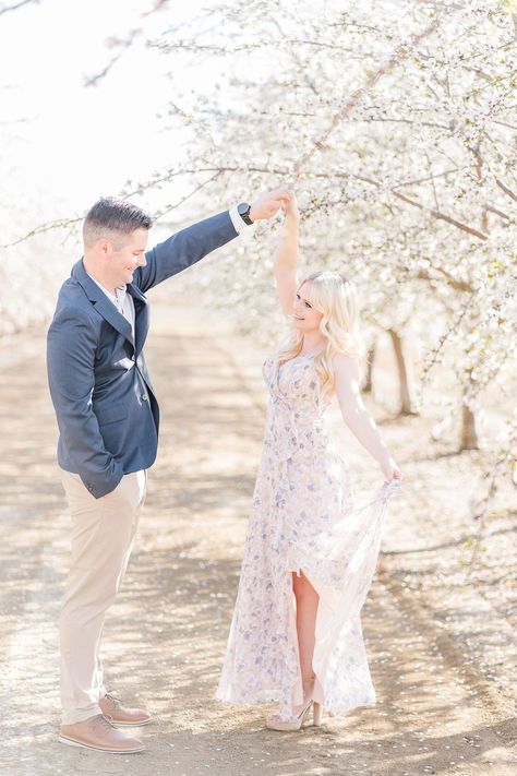 Almond Orchard Photoshoot, California Snow, Blossom Photography, Family Portrait Outfits, Almond Blossoms, Spring Engagement Photos, Napa California, Napa Wedding, Northern California Wedding