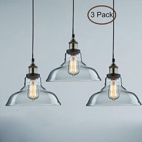 CLAXY Ecopower Industrial Pendant Lighting Glass Kitchen Island Hanging Lights-3 Pack - - Amazon.com Glass Kitchen Island, Kitchen Island Hanging Lights, Pendant Lighting Glass, Kitchen Island Hanging, Coastal Pendant Lighting, Industrial Pendant Lighting, Classic Pendant Lighting, Bronze Pendant Light, Glass Light Fixture