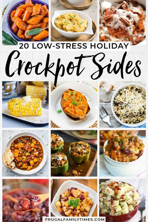 Our top 20 easy, low-stress crockpot side dishes for Christmas or Thanksgiving. These healthy recipes are perfect for feeding a crowd! Ready to live a rich life on a DIY budget? Get more recipes and tutorials at frugalfamilytimes.com! #crockpot #christmas #holidayfood #sidedishes Healthy Christmas Dinner Recipes, Side Dishes For Christmas, Holiday Crockpot, Crockpot Sides, Dishes For Christmas, Thanksgiving Side Dishes Crockpot, Crockpot Thanksgiving, Christmas Dinner Sides, Crockpot Christmas