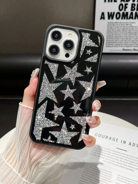 2000s Fashion 1pc Black Oil-Spraying Skin-Like Rhinestone Star & Mirror Inlaid Anti-Drop 2-In-1 Phone Case Compatible With 14promaxI discovered amazing products on SHEIN.com, come check them out! Star Mirror, Star Phone Case, Wildflower Cases, Black Oil, Mobile Cases, Star Girl, 2000s Fashion, Phone Covers, Star Patterns