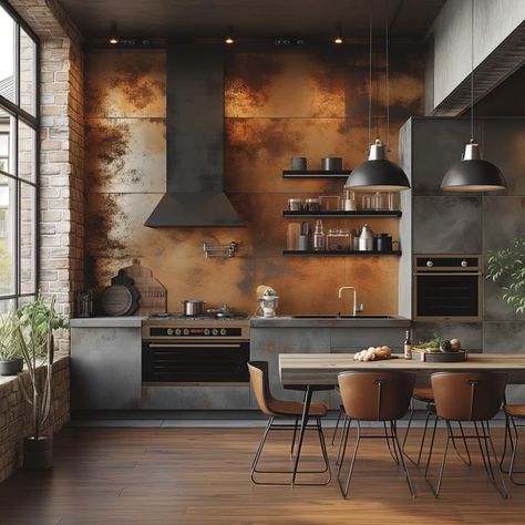 Image Industrial Style Interior, Reclaimed Wood Floors, Industrial Kitchen Design, Loft Interior Design, Industrial Style Kitchen, Industrial Interior Design, Brick And Wood, Industrial Kitchen, Industrial Loft