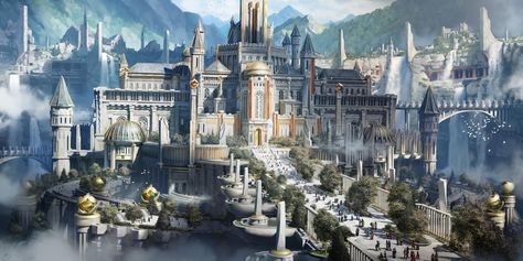 Environment Painting, Bangunan Minecraft, Fantasy Castle, Fantasy City, Fantasy Places, Fantasy Setting, A Castle, Fantasy Art Landscapes, Fantasy Concept Art