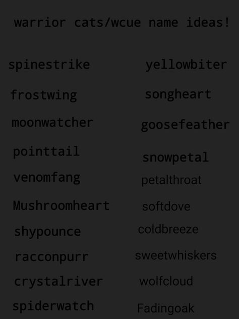 Evil Wcue Morph Ideas, Bio Ideas Wcue, Wcue Names Ideas, Wcue Morph Ideas Shorthair, Warrior Cats Name Generator, Wcue Ocs, Wc Oc, Warrior Cat Names, Warrior Names